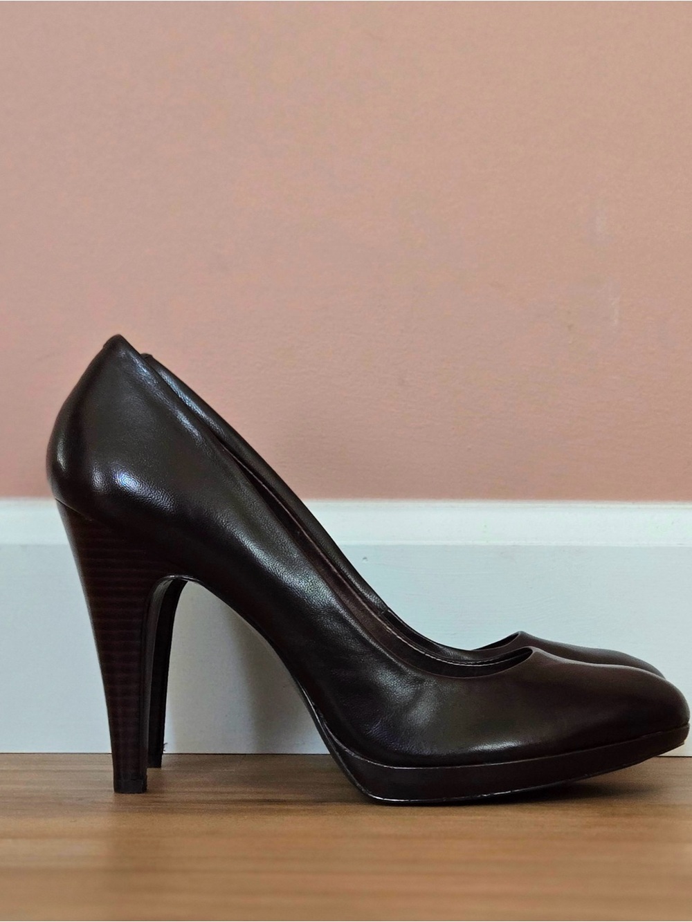 nine west | novitao platform pump | almond toe | high heel | brown | us 9.5 - Picture 3 of 5